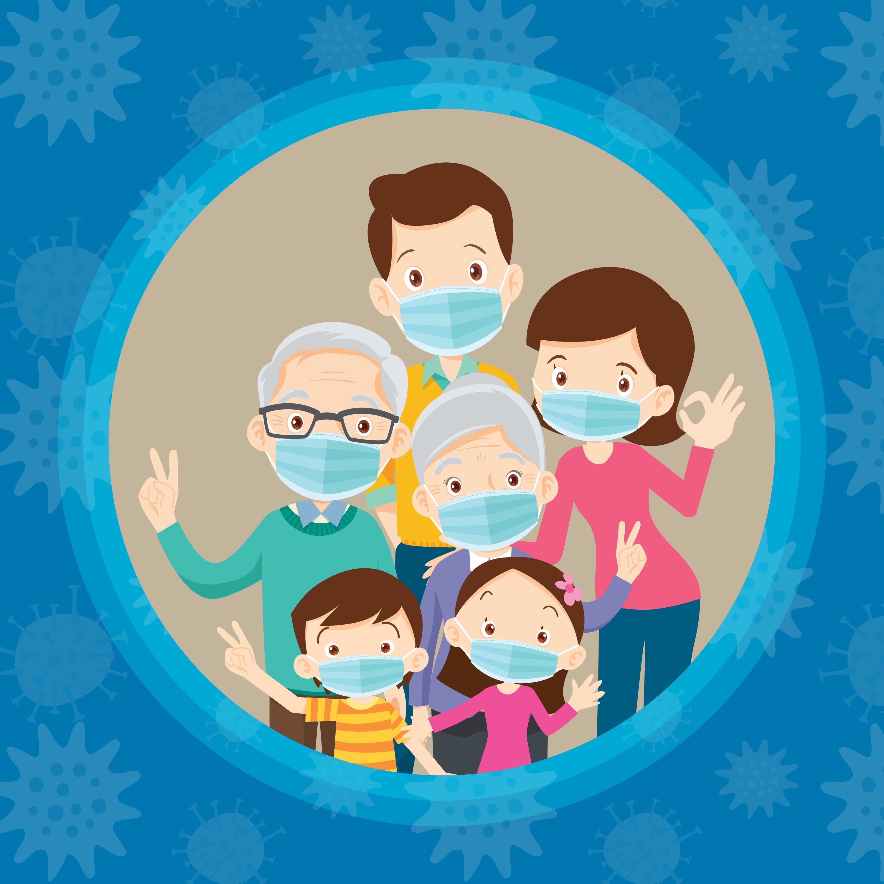 family wearing masks
